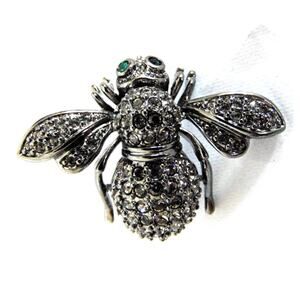 Joan Rivers Black Knight Bee Brooch Pin Large Double Winged Crystal 1.6" Vtg